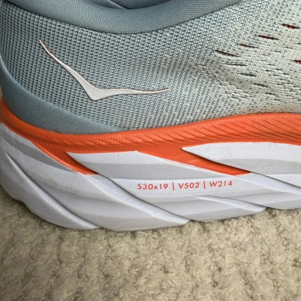 Hoka One One Clifton 8 Blue Fog Orange Running Shoes 1119394 BFPA Womens 9.5 B